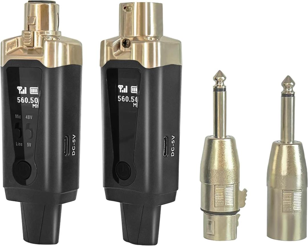 Wireless XLR Microphone Transmitter & Receiver, UHF Wireless Mic System, 16 Channels XLR Mic Adapter for Dynamic Microphone, Audio Mixer, Electric Guitar Bass, 48V Phantom Power, 250ft Range