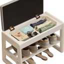 Small Shoe Bench with Cushion,2 Tiers Shoe Rack Bench with Flip-Top Storage,Wood Shoe Rack for EntrywayWhite,23.62"