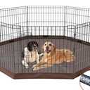 NEZUC Foldable Metal Dog Exercise Playpen Gate Fence Dog Crate 8 Panels 24 Inch Height Puppy Kennels with Bottom Pad for Animals Outdoor Indoor (with Bottom pad, 8 Panels 24" H) (Brown)