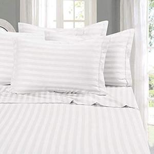 Elegant Comfort Wrinkle & Fade Resistant 1500 Thread Count - Damask Stripes Egyptian Quality Luxurious Silky Soft 4pc Sheet Set, Up to 16" Deep Pocket, Twin, White