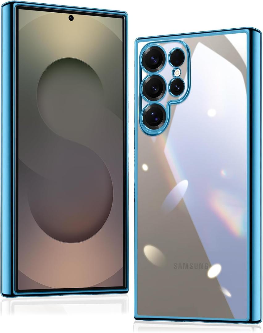 2 x for Samsung Galaxy S25 Ultra Case [Electroplating Protective] [Non-Yellowing Clear] Metallic Luster Soft Super Thin TPU Anti-Fall Case for Galaxy S25 Ultra,(Blue)