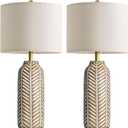 BOBOMOMO 26" Retro Farmhouse Lamps Set of 2  Vintage Leaf Design, Living Room Lamps with Linen Shades, Rustic Resin Lamp for Bedroom, Living Room, Nightstand, Entryway, Nursery, Wood Grain