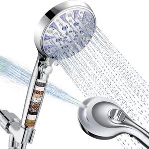 High Pressure 10-mode Detachable Shower Head with Handheld, Showerhead with ON/OFF Pause Switch, 15 Stage Water Softener Filters for Hard Water Remove Chlorine, Meet cUPC and CEC Certification (Star Silver)