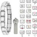 Italian Charms Bracelet Gold Silvery Glitter 22Pcs Charms Set with 1Pcs Starter Brascelet 9mm Italian Modular Charm Bracelet DIY Module Jewelry Gifts for Women