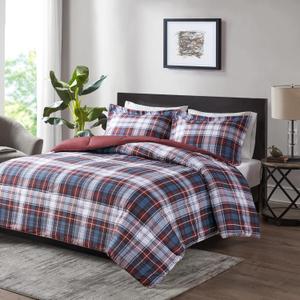 Madison Park Essentials Parkston Plaid Comforter Set Soft Brushed Microfiber College Bedding, 3M Scotchguard Stain Release Cover, Modern All Season Cabin Bedding, Twin/ Twin XL, Red, 2 Piece