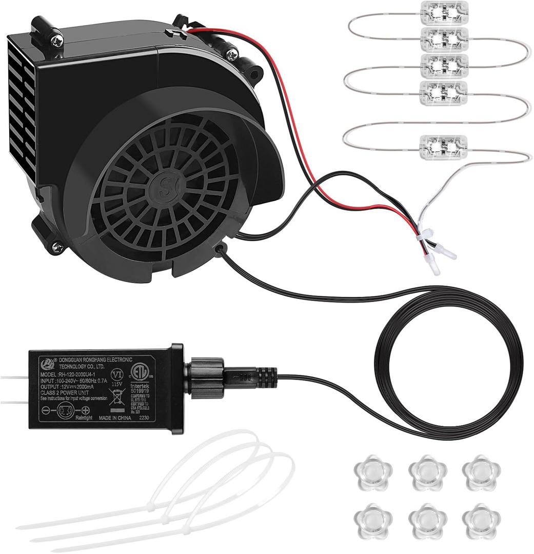 Lorvain 1.5A Replacement Air Blower for Inflatables, Replacement Inflatable Air Fan Blower with 5 White LED Lights & 12v/2A Adapter for Halloween Christmas Outdoor Inflatable Fan Blowers