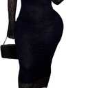 Uni Clau Women's 2 Piece Lace Dress Set Elegant Bodycon Midi Dress for Wedding Guest Cocktail Party, Black, XL