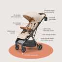 Bombi Bbee V2 Lightweight Baby Stroller - Premium Vegan Leather, One-Hand Fold, Infinite Recline, Aircraft-Grade Aluminum Frame, XXL Canopy, and Ample Storage Umbrella Stroller - Sand