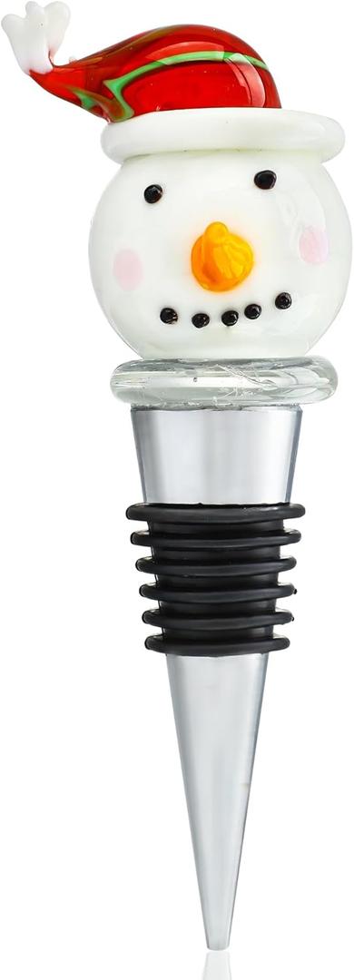 Glass Snowman Wine Bottle Stopper 4inch Handmade Glass Stoppers For Winter, Christmas, Holiday Gift - Wine Corker/ Sealer
