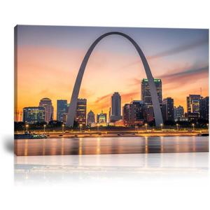 HJY Art St. Louis Arch Framed Canvas Wall Art for Living Room Bedroom Office Missouri St. Louis Wall Decor USA City Pictures Wall Artworks Posters Home Decorations Ready to Hang (24''H x 36''W)