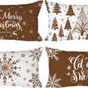 Lanpn Christmas Throw Pillow Covers 14x24 Set of 4, Merry Christmas Winter Xmas Snowflake Decorative Holiday Cushion Pillow Cases 14 x 24 for Outdoor Indoor Farmhouse Home Room Couch Decor (Brown)