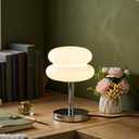 Meefad Mid Century Modern Glass Table Lamp, Mushroom Lamp for Bedroom, Cute Table Lamps, Elegant Night Light for Living Room in White
