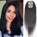 Natural Human Hair Topper for Thinning Hair for Women No Bangs 3x5 Inch Monofilament Large Bases Clip In Topper Wiglets Top Hair Pieces for Women with Slight Loss Coverage Hairpieces 16 Inch (#1B Natural Color)