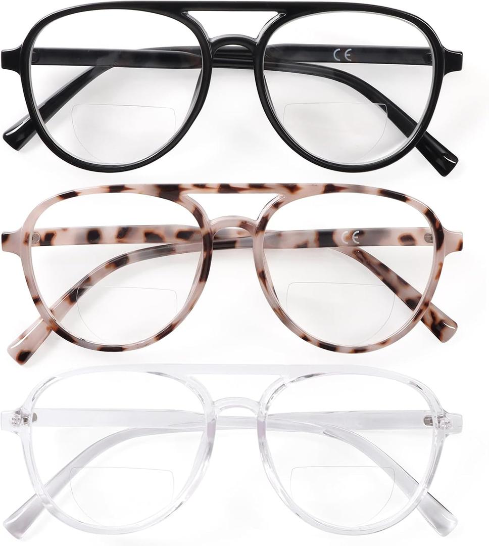 DXYXYO 3 Pack Bifocal Reading Sunglasses for Women Men, Retro Aviator Sun Readers