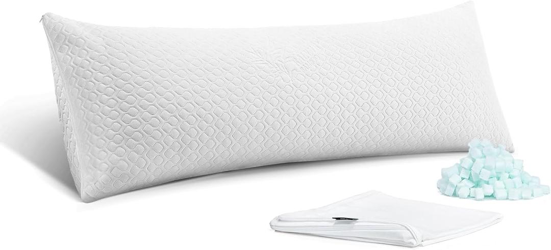 Extra Thick Body Pillow Memory Foam  Long Pillow for Adults  Thicker Inner Case  Soft & Cooling Double Pillowcases, 20 x 54 inches (White)