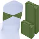 CHENGU 100 Pcs Spandex Chair Sashes Plain Bow Wedding Royal Chair Bands Without Buckle Birthday Decorations Elastic Ties Spandex Slider Sashes for Events Party Ceremony (Moss Green)
