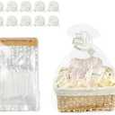 EKAPACKAGING 22x25 Inches 10 Pcs Large Cellophane Bags for Gift Baskets, Plastic Gift Basket Wrapping with Pull Ribbons, Clear Cellophane Gift Bags for Party, Mother’s Day, Baby Showers, Christmas