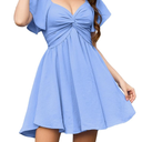 Florboom Women's Sweetheart Knot Front Dress Flutter Sleeve Tie Back A-Line Chiffon Mini Dresses M