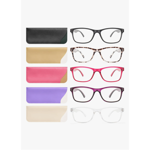Reading Glasses Blue Light Blocking, Computer Glasses for Women Men, Fashion Square Eyeglasses 5 Pairs