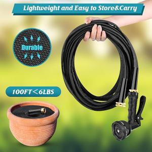 Garden Hose Non-Expanding 100ft, Flexible Garden Hose with 10 Function Hose Nozzle, Lightweight, Kink Free and Water Hose for Outdoor,Yard, Lawn, Car Wash, Marine,and Camper Use, Black