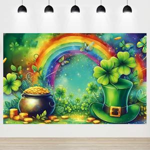 St Patrick's Day Backdrop Banner Rainbow Gold Coins Green Photography Backdrop Lucky Shamrock Clover for St Patrick's Day Party Decorations Banner 5.9x3.6ft7143inch, Rainbow