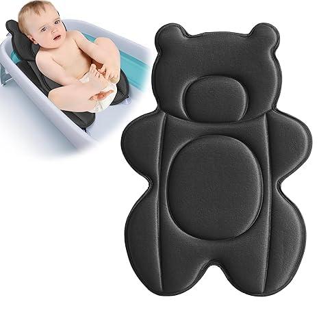 Infant Baby Bath Cushion,Fits Inside Most Baby Bathtubs, Breathable Soft Baby Bath Support Seat,Baby Bath Pad Bath Pillow for Bathtub,Newborn Bath Mat with 4 Suction Cups (Black)