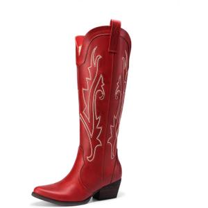 DREAM PAIRS Women's Embroidered Western Pull-On Knee-High Cowboy Boots (12)