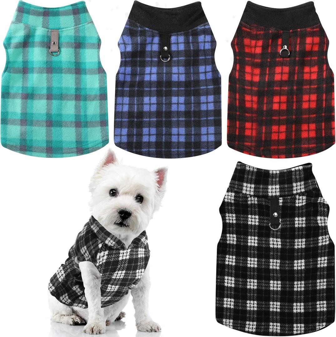 Weewooday 4 Pieces Winter Fabric Dog Sweaters with Leash Ring Soft Fleece Vest Pullover Pet Jacket Warm Dog Clothes Coats for Pet Puppy Cats Chihuahua(M(Neck:11.8-12.6 Chest:16.5-18.5))