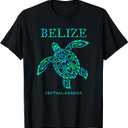 Belize Sea Turtle Retro Boys Girls Womens Vacation Souvenir T-Shirt (Black, XL)