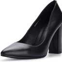 IDIFU Women's IN4 Chunky-HI Block High Heels Closed Pointed Toe Pumps Dress Office Shoes for Women (Black), 8.5