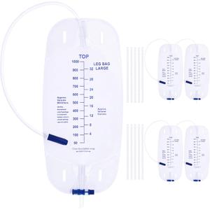 1000 mL Catheter Leg Bag for Men and Women 5 Pack Urinary Drainage Bag with Anti-Reflux Valve, Adjustable Cloth Straps, Individually Packed