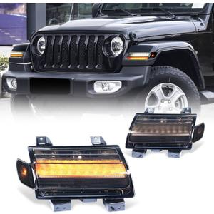 Archaic Full LED Fender Light Kit for Jeep Gladiator/Wrangler 2018-2020 (Stcok LED Only), Sequential Turn Signal Side Marker Lights Replacement for JL JT, Pair, Smoked