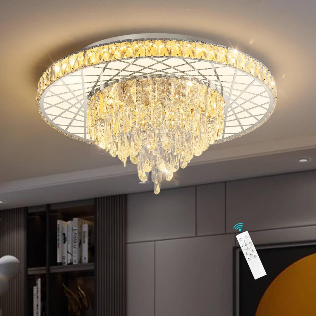 HAIXIANG LED Chandelier for Dining Room Modern Crystal Ceiling Chandeliers Light for Bedroom Living Room Lights with 40W LEDs Dimmable Bulbs Silver Lighting Fixtures