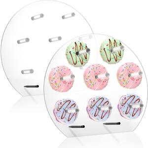 Yesland 2 Pack Clear Acrylic Donut Display Stand, Round Board Holder with 16 Pillars, Freestanding Dessert Rack for Wedding, Party, Birthday, Christmas