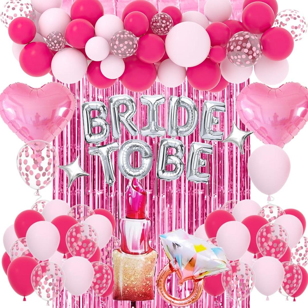 Classy Pink Bachelorette Party Decorations - Rose Red Hot Pink Balloons Bride To Be Balloons Fringe Curtain for Girls Last Rodeo Bridal Shower Bride To Be Bachelorette Decorations Naughty