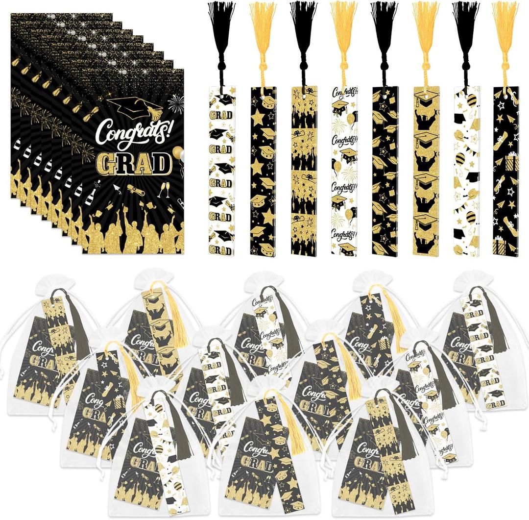 72pcs Graduation Gifts Bulk Class of 2026 Graduation Acrylic Bookmarks with Inspirational Cards 2026 Graduation Party Favor for College and High School Congrats Grad (Black Gold)
