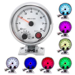 Automotive 3.75in Tachometer Gauge, 0-8000 RPM Speedmeter With 7 Backgrounds for Most 4/6/8 Cylinder 12V Gasoline Powered Vehicles