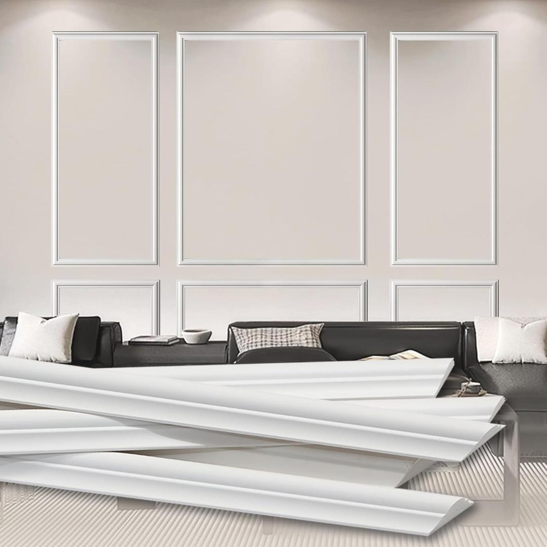 Premade Wainscoting Wall Molding Kit, 6-Frames Assembly Pre-Cut Accent Moulding Paneling for Living Room Bedroom Dcor (24pcs, Each 2.16''W)