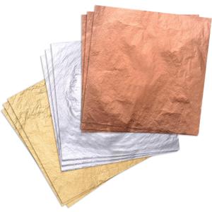 Pangda 300 Pcs Gold Leaf Sheets for Art Silver Foil Sheets Copper Metallic Flakes for crafts Gilding Crafting Painting Jewelry Making, 5.5 x 5.5 inches