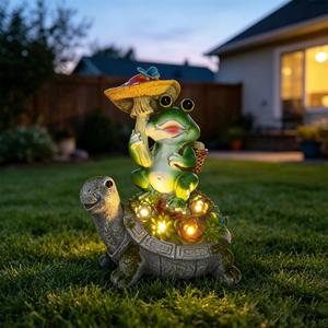 Solar Powered Turtle & Frog Garden Statue with LED Lights10.8IN | Turtle Carrying Mushroom Frog Resin Figurines, Lawn Decorations for Patio Yard Gifts for Mom/Grandma/Garden Lovers