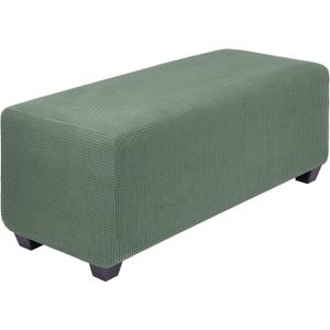 PiccoCasa High Stretch Ottoman Cover with Elastic Bottom, Soft Slipcover Jacquard Fabric Small Checks Rectangle Storage Stool Cover Furniture Covers X-Large Asparagus