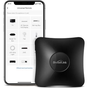 BroadLink IR/ RF Smart Home Hub-WiFi IR/ RF Blaster for Home Automation, TV, Curtain, Shades Remote, Smart AC Controller, Works with Alexa, Google Assistant, IFTTT (RM4 pro)