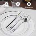 350PCS Silver Plastic Plates Dinnerware Set, Thanksgiving Disposable Plates, 50 Dinner and 50 Dessert Plates, 50 Pre Rolled Napkins with Silverware and 50 Cups for Party and Wedding