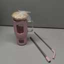 WINSA Glass Tumbler with Straw and Lid, 32 oz Glass Cup with Handle, Glass Water Bottles with Time Marker, 2 Straws - Pearl Straw & Drinking Straw Silicone Protective Sleeve-Pink