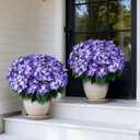 FOTEEWL Artificial Hydrangea Flower Topiary Trees - 2 Sets Faux Silk Flower Potted Plant, UV Resistant Fake Outdoor Hydrangea Bush for Front Door, Farmhouse, Garden, Porch Decor (Purple)