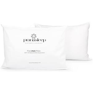 PranaSleep Halo Down Pillow, Medium Support, Back and Side Sleeper Pillow, King Size, 20" x 36"
