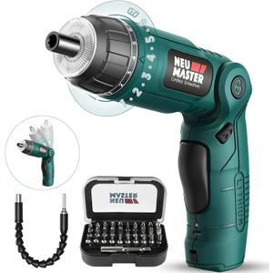 NEU MASTER Cordless Screwdriver, 4V Electric Screwdriver Rechargeable Power Screwdriver With Pivoting Handle, Front And Rear LED light, 32pcs Bits, 6+1 Torque Setting, 2000 mAh Battery Screwdriver