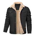 Jyanl Mens Winter Jacket Thick Thermal Cotton Warm Fleece Lined Sherpa Jacket Trucker Lapel Work Cargo Jackets Coats Outerwear, Size Medium