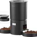 Dual Automatic Cat Feeder 2 Cats,6 Meals/Day,12 Portions/Meal,4.2L Dual Power Double Bowls Feeder,Dry Food Auto Pet Dispenser,10S Voice Record,Flexible Schedule Timer (Black,Stainless Dual Bowls)