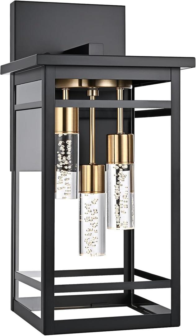 3 Lights Outdoor LED Wall Light Fixtures for Porch,5CCT Brass Black Outdoor Wall Sconce Lights,LED Integrated Bulbs Hanging Lantern Lights,Exterior Lighting Fixtures for Patio,Garage